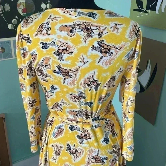 ModCloth back in the saddle bright cheerful wild west wrap dress dress medium - Picture 3 of 8
